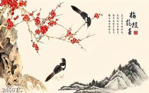 Tranh hoa đào và chim sẻ