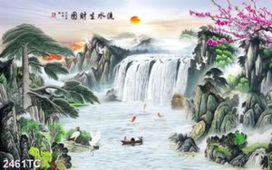 Tranh sơn dầu thác và hoa đào