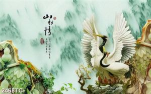 Tranh chim Hạc nền giả ngọc