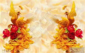 Tranh chim công mạ vàng 3d tung cánh