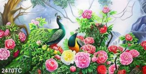 Tranh đôi công và vườn hoa mẫu đơn
