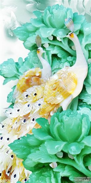 Tranh chim công khổ dọc 3d đẹp lung linh