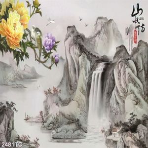 Tranh hoa mẫu đơn nền tranh thủy mặc