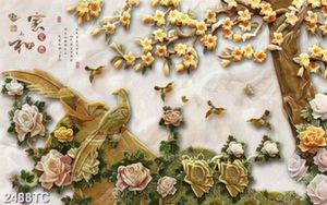 Tranh giả ngọc đôi chim uyên ương và hoa mẫu đơn
