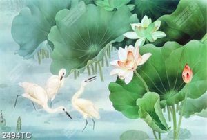 Tranh hoa Sen và chim Hạc