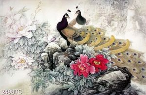 Tranh đôi công và hoa mẫu đơn