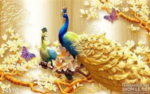 Tranh chim công khổ ngang phù điêu đẹp
