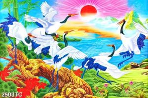 Tranh sơn dầu chim Hạc trên cây