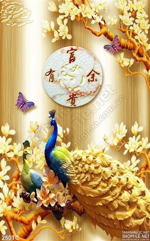 Tranh chim công 3d phù điều psd đẹp