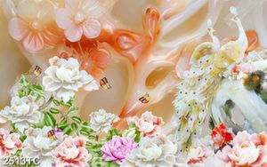 Tranh giả ngọc hoa mẫu đơn và công