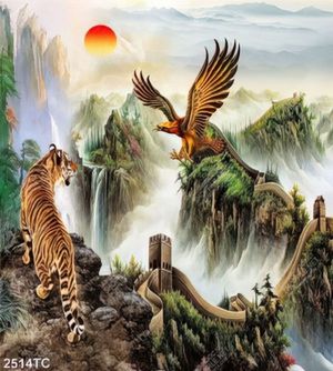 Tranh hổ và chim đại bàng sơn dầu