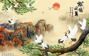 Tranh cây tùng và đàn hạc trên núi