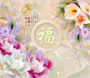 Tranh hoa mẫu đơn nền giả ngọc