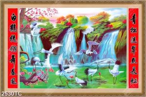 Tranh treo tường đàn hạc và thác nước phong thủy