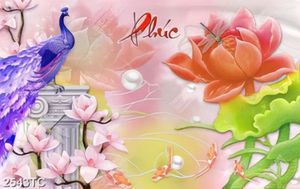 Tranh thư pháp chữ Phúc và chim công