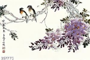 Tranh hoa tử đằng và đôi uyên ương