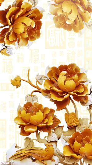 Tranh khổ dọc điêu khắc hoa mẫu đơn
