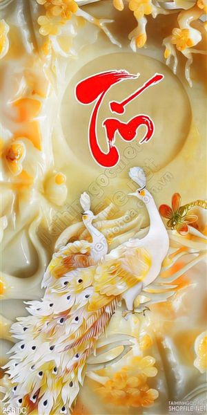 Tranh chim công tín giả ngọc 3d khổ dọc