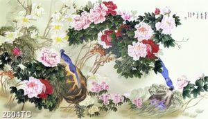 Tranh hoa mẫu đơn và chim
