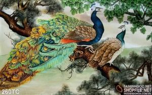 Tranh chim công đậu trên cành cây 3d ấn tượng in uv