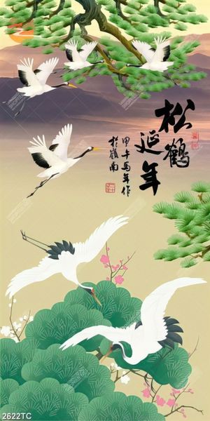 Tranh chim Hạc và cây Tùng