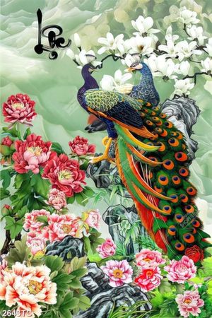 Tranh thư pháp chữ lộc và chim công