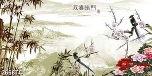 Tranh cây trúc và hoa mẫu đơn