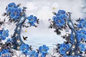 Tranh đôi công và hoa mẫu đơn xanh