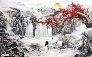 Tranh thác nước và hoa đào
