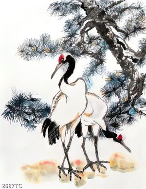 Tranh cây tùng và đôi chim Hạc