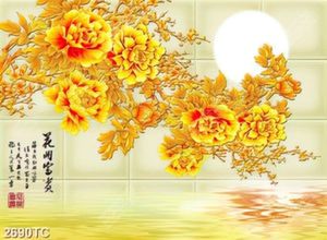 Tranh tài lộc hoa mẫu đơn in gạch đẹp