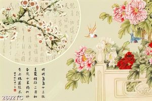Tranh hoa đào và hoa mẫu đơn
