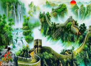 Tranh vạn lý trường thành và thác nước