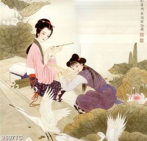 Tranh thiếu nữ bên đàn Hạc trắng