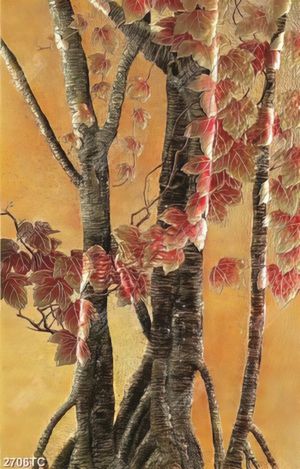 Tranh thân cây lá đỏ