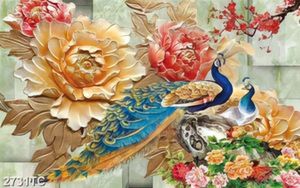 Tranh điêu khắc hoa mẫu đơn và chim công