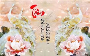 Tranh chim công tâm màu trắng giả ngọc 3d