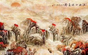 Tranh sơn dầu núi và chữ thư pháp cổ