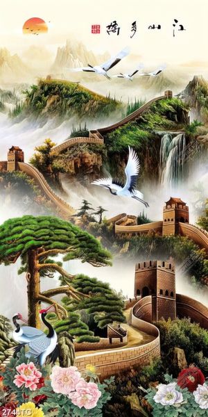 Tranh vạn lý trường thành và chim hạc