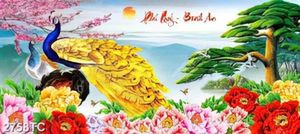 Tranh đôi chim công và hoa mẫu đơn