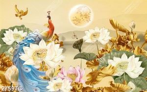 Tranh chim công và hoa Sen điêu khắc