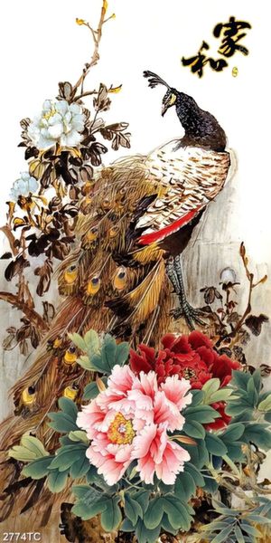 Tranh chim công và hoa mẫu đơn