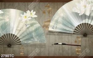 Tranh hoa sen quạt giấy