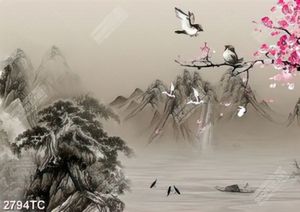 Tranh hoa đào và phong cảnh hữu tình