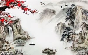 Tranh hoa đào và phong cảnh non nước hữu tình