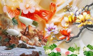 Tranh giả ngọc chim Hạc và hoa mộc lan
