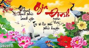 Tranh thư pháp Gia Đình vàc him hạc in tranh thuê