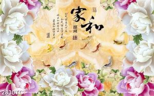 Tranh đàn cá koi và hoa mẫu đơn giả ngọc
