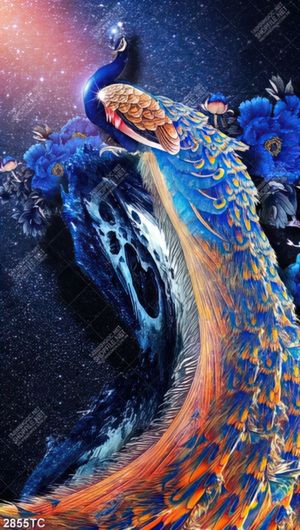 Tranh chim công và mẫu đơn xanh
