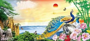 Tranh đôi chim công và hoa mẫu đơn